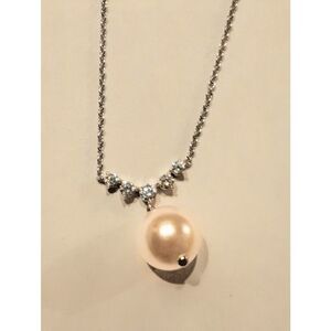 Nadri Pearl Drop Necklace Crystal Pendant Silver Tone Bridal Wedding NWT $70